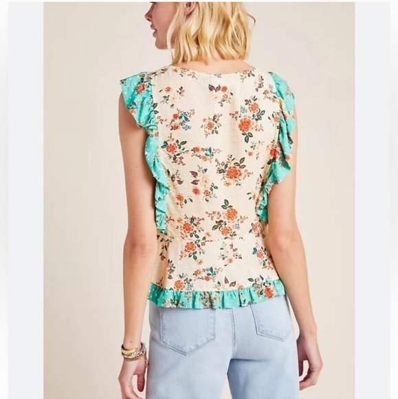 FARM Rio Floral Ruffle Top - Cream and Green - Picture 6 of 8